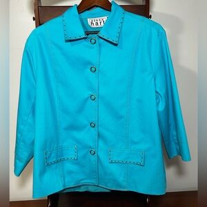 KEREN Hart Women's XL Vibrant Blue Blazer Jacket, Lined, Buttons, Studs, Collar